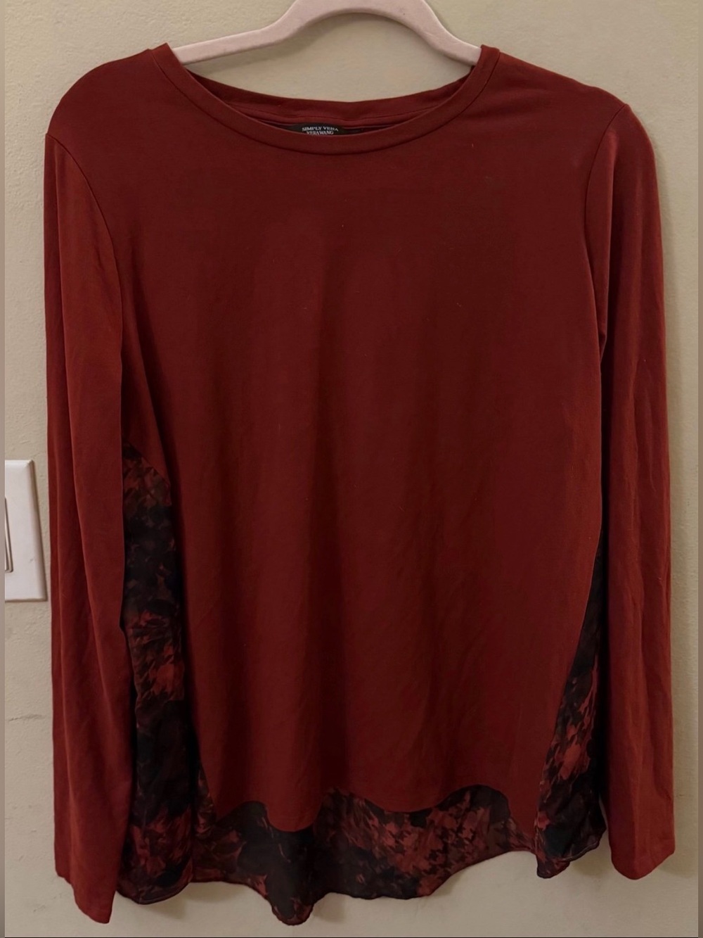 Simply Vera Vera Wang Rust Red Long-Sleeve Layered-Hem Top